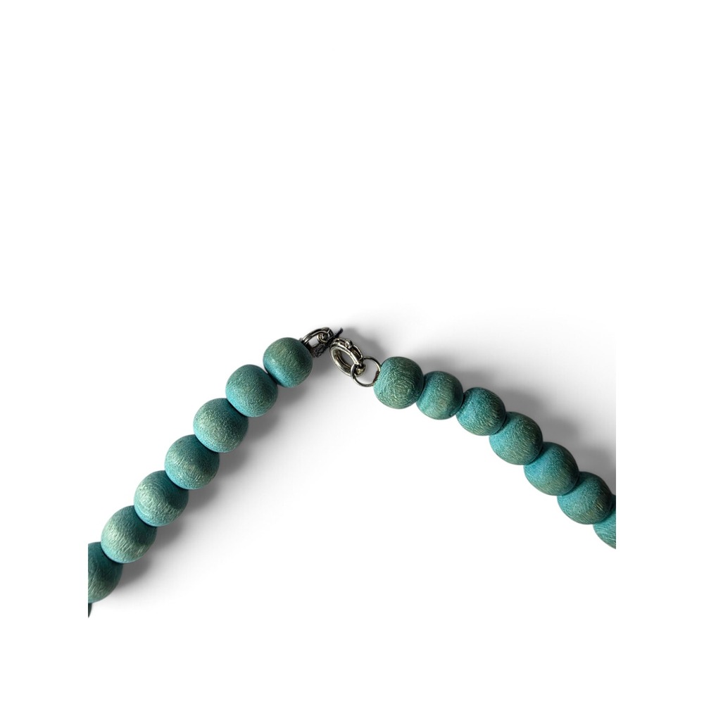 Vintage Boho Distressed Turquoise Blue Wooden Bead Necklace Southwestern Indie - Picture 3 of 5